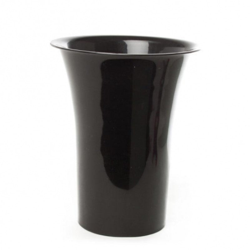 Sleek black flower display vase, 27cm diameter and 33cm height, ideal for enhancing floral arrangements in any setting.