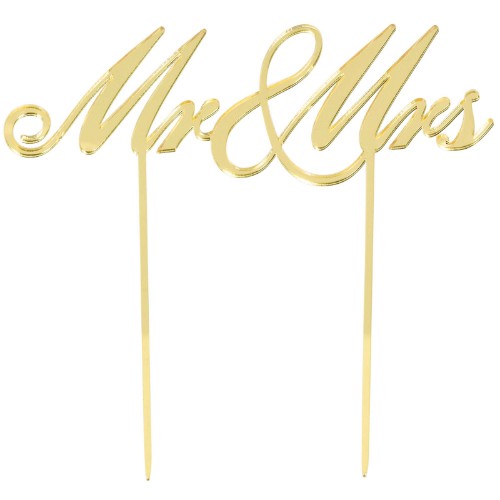 Cake Topper - Mr & Mrs Gold Mirrored Plastic