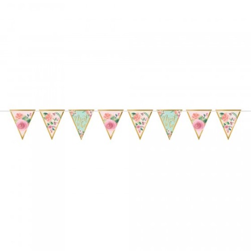 Mint To Be Pennant Banner with 24 colorful pennants and a 4.5m ribbon for stylish celebrations, perfect for parties and showers.