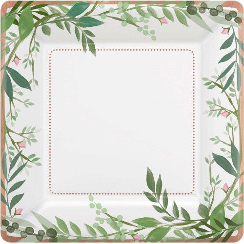 Square Metallic Plates - Love And Leaves - Pack of 8
