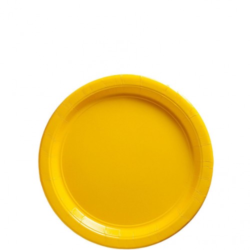 Bright yellow square paper plates, 17cm, eco-friendly, sturdy, perfect for snacks and desserts at any gathering. Pack of 20.