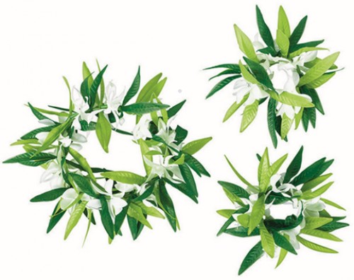 Luau Green Leaf & Flowers Head Wreath & Wristlets Set - Pack of 3