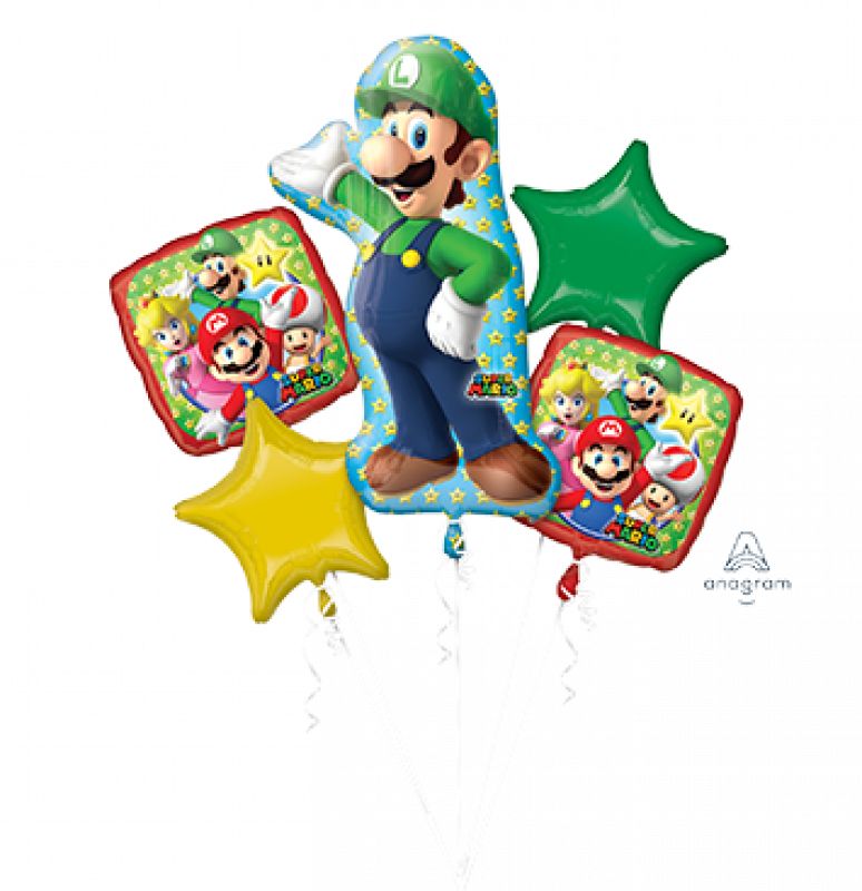 Foil Balloon - Bouquet Super Mario Brothers Luigi   (Pack of 5)
