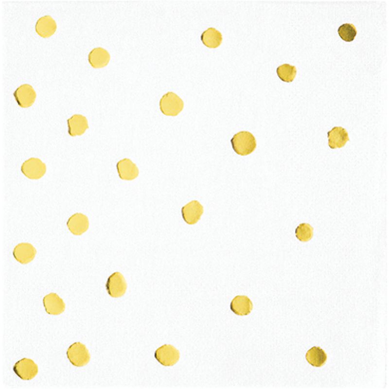 Elegant white beverage napkins with gold foil dots, perfect for stylish parties and events (pack of 16).
