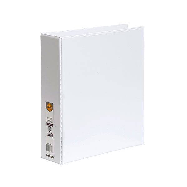 Marbig C/View Insert Binder A4 in white, 50mm, features custom overlay, recycled materials, and inside pocket for organization.