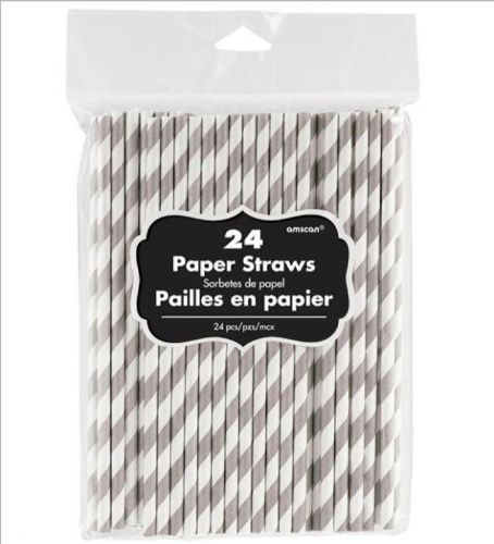 Paper Straws - Silver - 19cm - (Pack of 24)