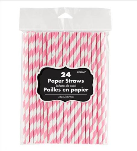 Paper Straws New Pink - 19cm - (Pack of 24)