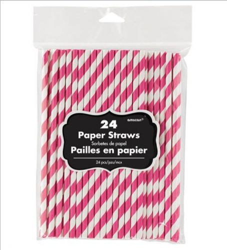 Paper Straws Bright Pink - 19cm - (Pack of 24)