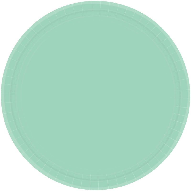 Cool Mint paper plates, 23cm round, pack of 20; stylish and eco-friendly for casual gatherings and events.