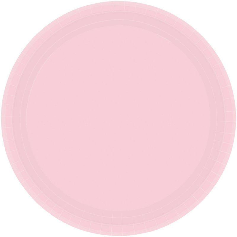 Blush pink 23cm round paper plates, pack of 20, ideal for elegant parties and gatherings with durable, eco-friendly design.