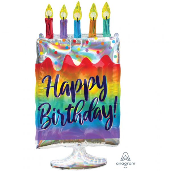 Balloon - SuperShape Holographic Iridescent Cake Happy Birthday