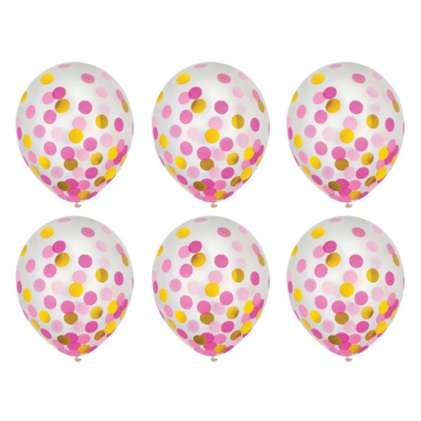 Latex Balloons 30cm & Confetti Pink & Gold (Pack of 6)