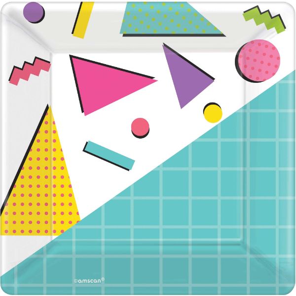 Awesome Party 80's Square Lunch Plates 7"/ 17cm (Pack of 8)