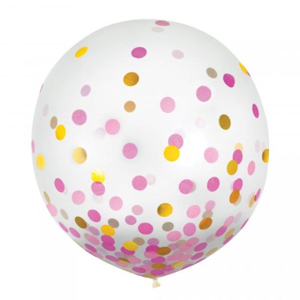 Latex Balloons 60cm & Confetti Pink & Gold (Pack of 2)