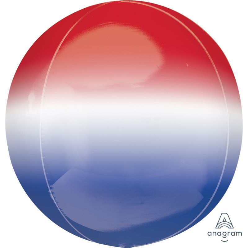Patriotic Orbz XL foil balloon in ombre red, white, and blue, perfect for festive celebrations and memorable photo backdrops.