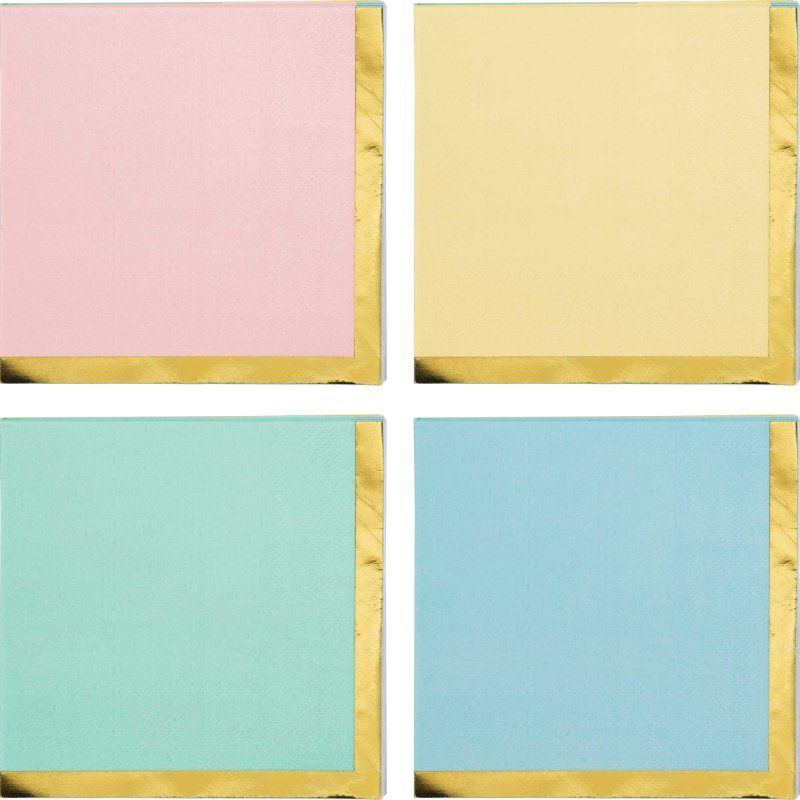 Pastel beverage napkins with scalloped edges and gold foil, perfect for elegant events and gatherings. Pack of 16.