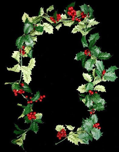 Holly Garland with Berries, 1.8M, featuring realistic leaves and vibrant berries, perfect for festive indoor and outdoor decor.