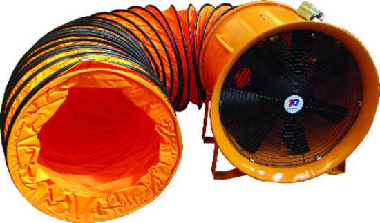 ProEquip 450mm industrial ventilation fan with 125m3/min airflow, quiet operation, and 5M flame-resistant tube for versatile use.