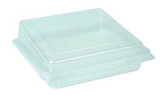 Clear sandwich clam case for displaying gourmet sandwiches, 120x115x35mm, includes 100 units per pack.