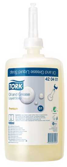 Tork S1 Oil & Grease Liquid Soap Refill for effective hand cleaning, fragrance-free, skin-friendly, ideal for greasy workplaces.