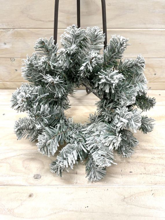 30cm Snow Pine Wreath featuring realistic snow accents, perfect for festive indoor or outdoor holiday decor.