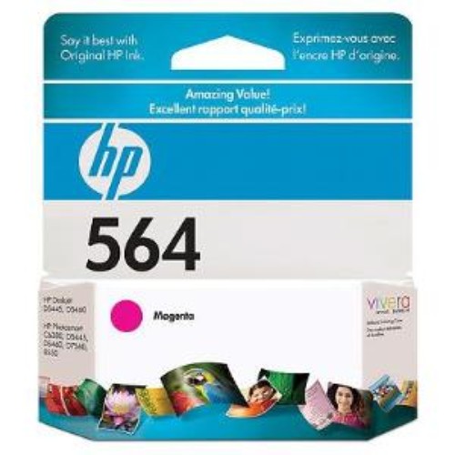 HP 564 Magenta Ink Cartridge for vibrant prints, 300-page yield, compatible with HP printers, dries instantly to prevent smudging.