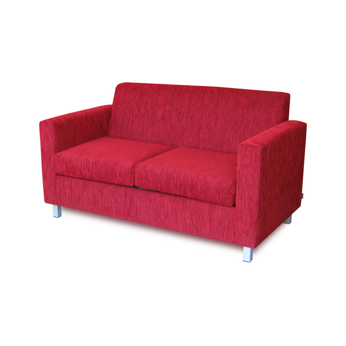 Stylish Club Sofa Bed in boxy design, converts to king single, features 70mm foam mattress and durable stainless steel legs.