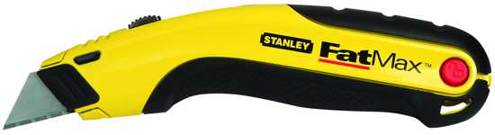 Stanley Fatmax Retractable Knife: ergonomic design, blade wiper, secure grip, pop-up dispenser for easy blade changes.