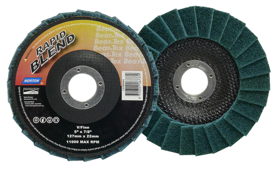 Very Fine 127 x 22mm Rapid Blend Disc by Norton Bear-Tex, ideal for surface conditioning with a P320 grit for smooth finishes.