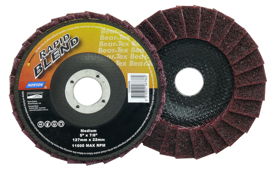 127 x 22mm maroon Bear-Tex blend disc on fiberglass backing, ideal for metal surface conditioning with P180 grit.