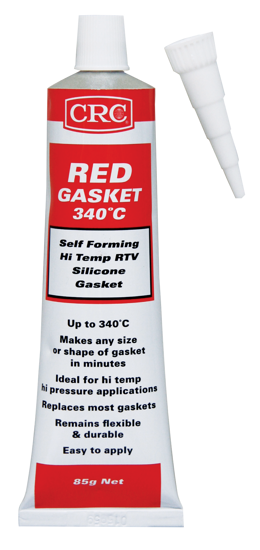 CRC 8629 Red Gasket 340 RTV Silicone tube for high-temp sealing, creates custom gaskets up to 340°C, durable and flexible.