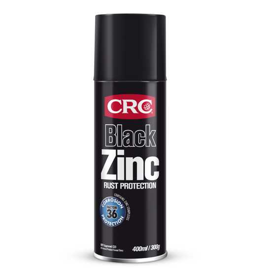 CRC 2089 Black Zinc 400ml aerosol, offering rust prevention with a satin finish and up to 3 years of corrosion protection.