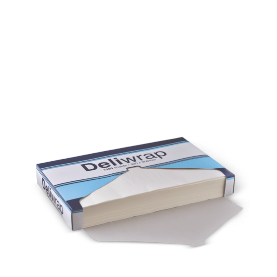 Detpak Small Deli Wrap Dispenser with 1000 sheets, featuring light wax coverage for moisture barrier and breathability.