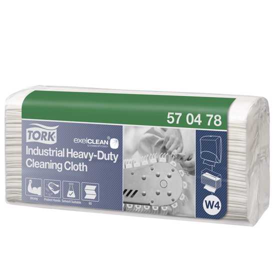 Tork W4 Industrial Heavy Duty Cleaning Cloths in white, 65 pack, designed for tough cleaning and degreasing in industrial settings.