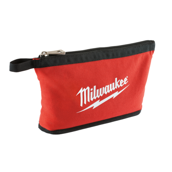 Durable Milwaukee Pouch Zipper in heavy-duty canvas with water-resistant base, rugged zipper, and handy hang loop for easy storage.