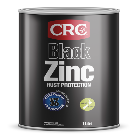 High-performance CRC 2189 Black Zinc 1L enamel for superior rust protection, quick-drying with a satin finish and easy reapplication.