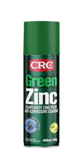 Aerosol spray can of CRC 2096 Green Zinc, designed for corrosion protection with a satin green finish, 400ml capacity.