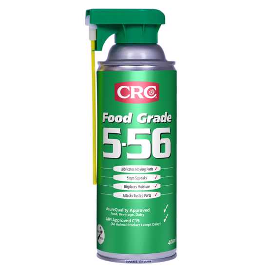 CRC 3003 Food Grade 5.56 aerosol can, 400ml, effective multi-use lubricant for food-safe applications, preventing rust and moisture.