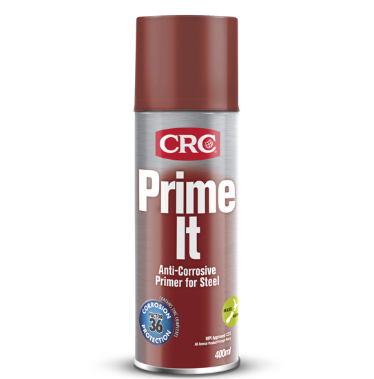 CRC 2091 Prime It Red 400ml aerosol primer with anti-corrosive zinc for durable, scratch-resistant red-oxide protection.