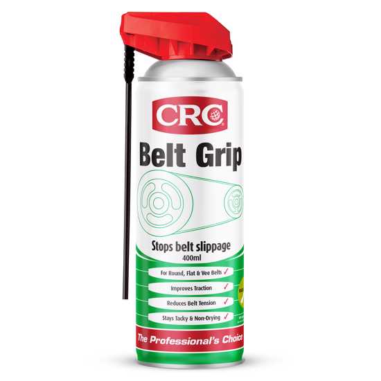 CRC 3081 Belt Grip 400ml spray can for food grade belt dressing, enhancing traction and longevity in industrial machinery.
