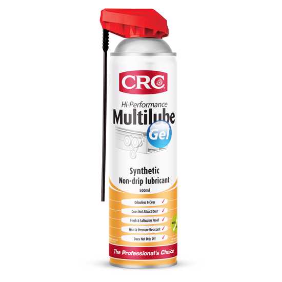CRC 5014 Multilube Gel 500ml, a premium odourless lubricant that transforms from oil to gel, ideal for high-pressure and high-temperature use.