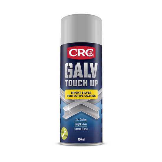 CRC 2083 Galv Touch Up 400ml spray can, bright silver paint for durable, corrosion-resistant metal surface restoration.