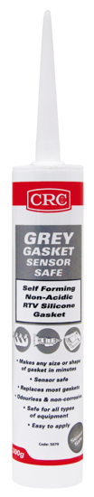 CRC 5079 Grey RTV Silicone sealant in a 300g tube, ideal for high torque applications and sensor-safe automotive repairs.