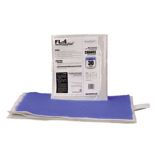 Multi-layered OzzyMat for CRC SmartWasher, featuring 4 white layers trapping particles and 1 green layer with bioremediation microbes.