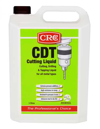 CRC 3068 CDT Cutting Liquid 5L container designed for efficient metal cutting with superior lubrication and extreme pressure additives.