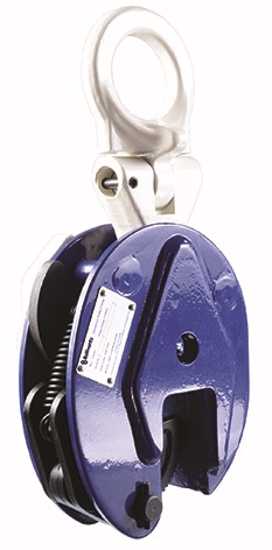 Bullivants Universal Plate Clamp 1.0T for safe vertical lifting of steel plates, featuring a secure pre-tension spring mechanism.