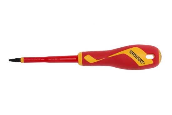 Teng MD 1000V VDE screwdriver with 100mm blade, insulated for 1000V, Robinson Drive, ergonomic handle, black tip for grip.