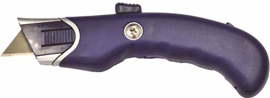 JBS Auto Retractable Knife with 5 blades, featuring automatic retraction, ergonomic grip, and tool-free blade changes for safety.