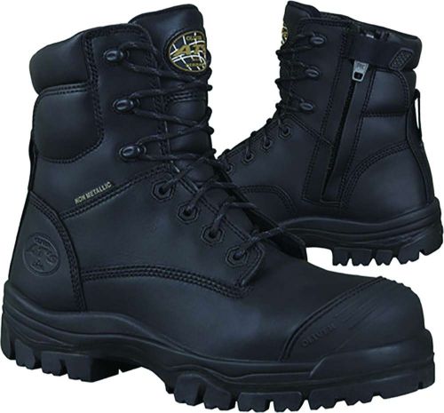 Black non-metallic zip-sided safety boots (Size 6) with TPU sole, Odorban technology, and SOFTstride comfort system.