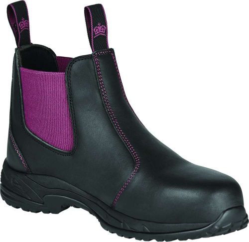 Black KingGee Women's Safety Boots (Size 9) featuring a non-metallic toe cap, breathable mesh, and heat-resistant rubber sole.